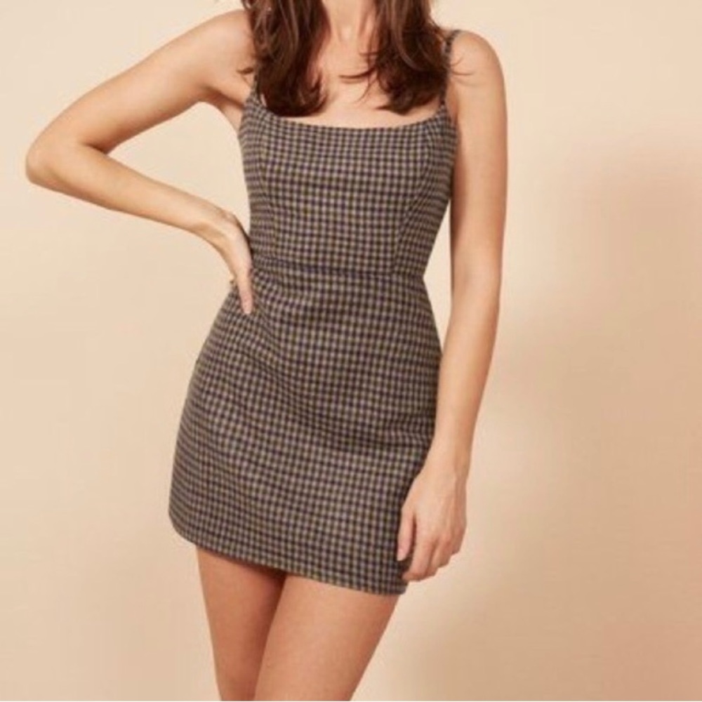 Reformation checkered plaid mini dress ajustable spaghetti straps size 2